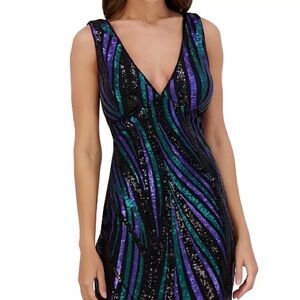 Siena Sequin Striped V-Neck Dress - 14 - worn once